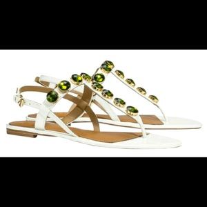 Tory Burch White & Green Patent Leather Mariah Thong Sandal